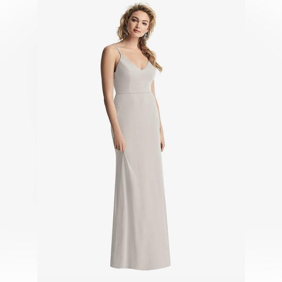 AFTERSIX COWL-BACK CHIFFON TRUMPET GOWN IN OYSTER - Picture 2 of 4